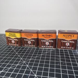 Vintage 1980s Safeway Crown Colony Spice Tins Lot of 4 Cloves Allspice Nutmeg